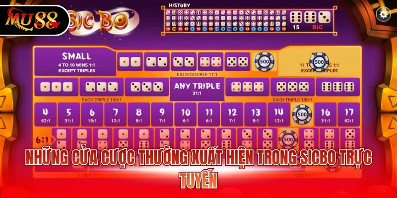 Những cửa cược thường xuất hiện trong Sicbo trực tuyến
